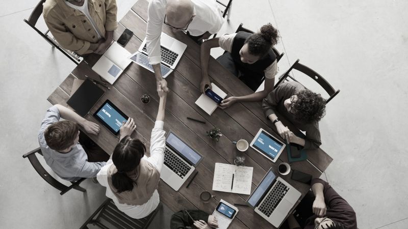 Business team working at a table